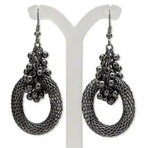 Edgy Avant Garde Gunmetal Lantern Chain and Beads Earrings - Picture 1 of 1